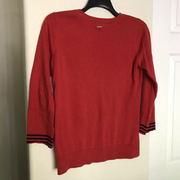 Nautica Red Sweater With Blue Stripes On Cuffs - Size Small - Shoulder Buttons - Picture 6 of 6
